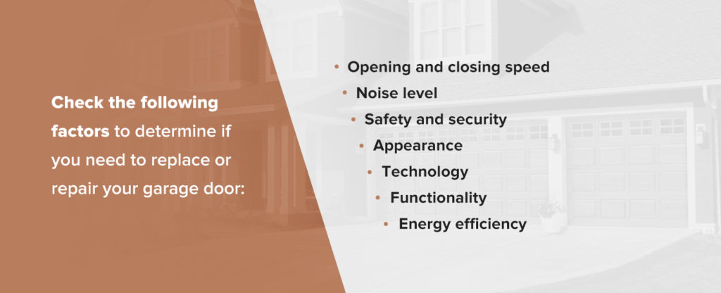 Ways to know if your garage door needs replaced is noise level, appearance, technology, functionality and speed.