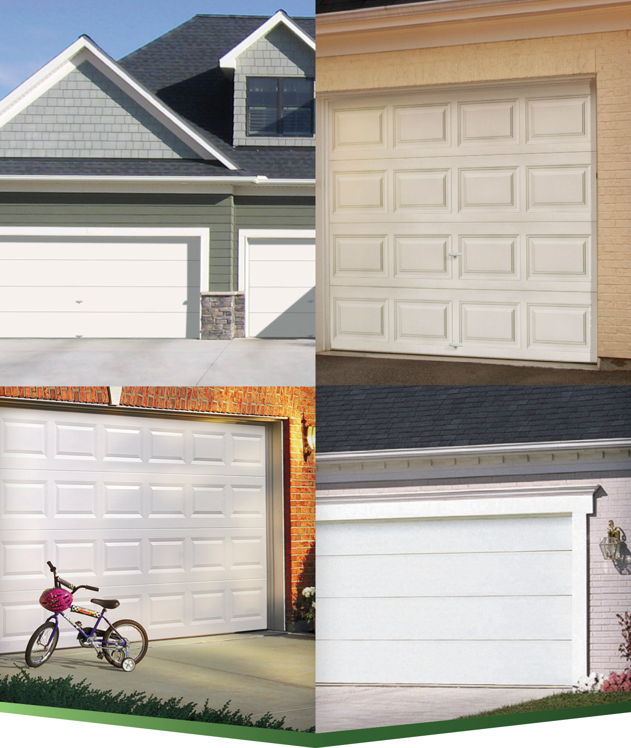 Four different garage doors