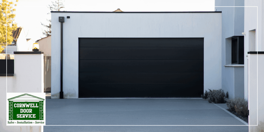 Black garage door on house